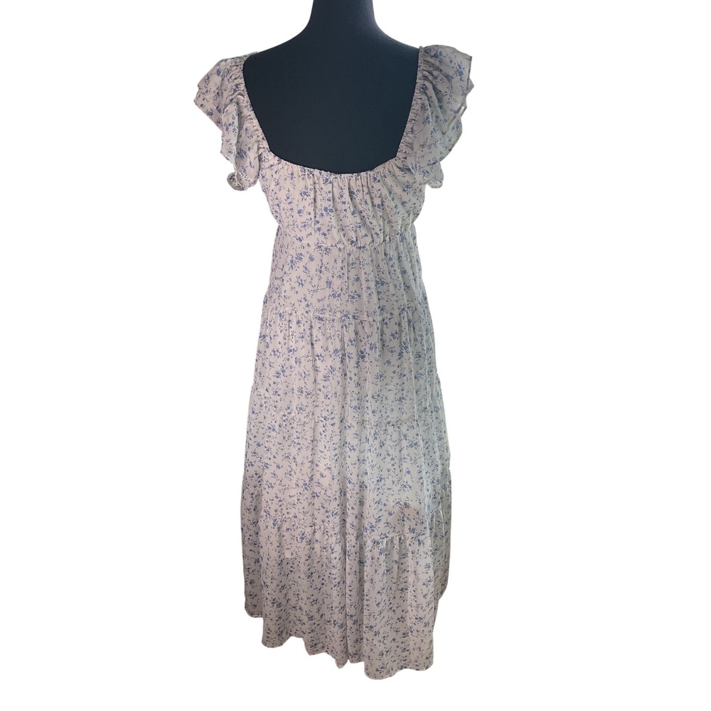 White Birch Floral Maxi Dress Blue White V-Neck Tiered Cottagecore Boho Large - Picture 2 of 4